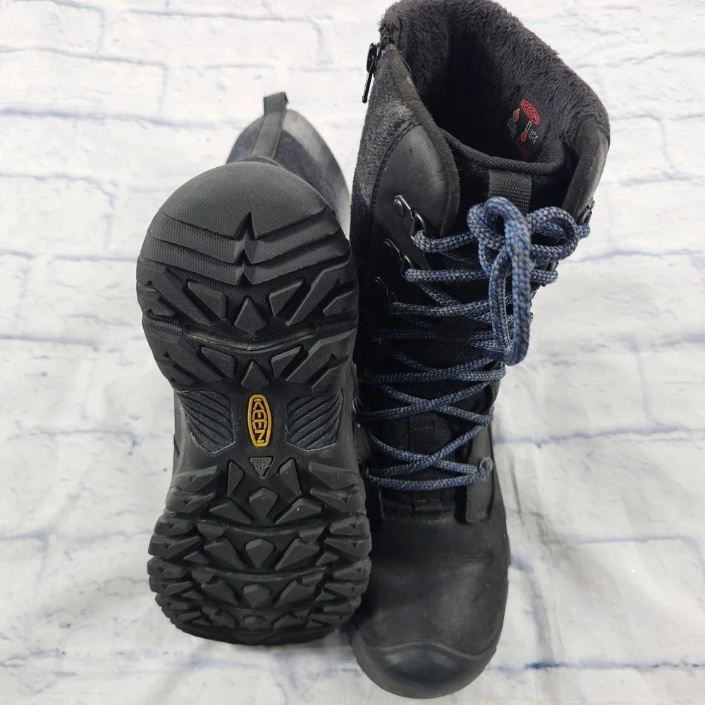 KEEN Greta Tall Winter Boots WOMEN 9 Black Waterproof Insulated Leather Wool